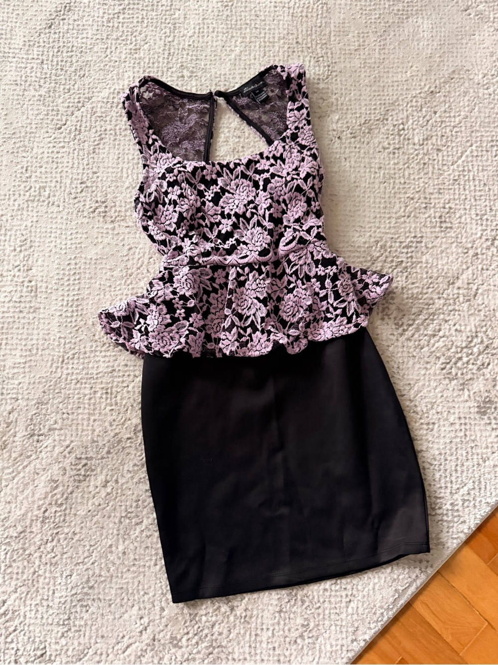 NEW Black & Light Pink Lace Peplum Dress